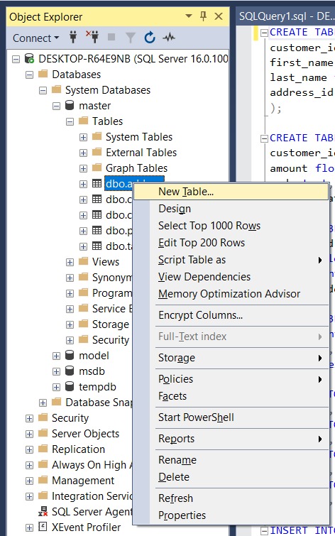  Create tables